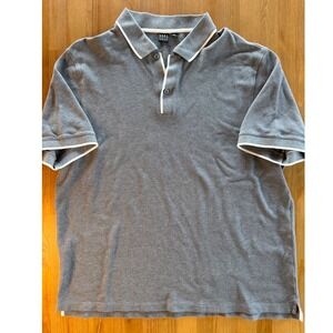 Saks Fifth Avenue Mens Grey Pique Polo Shirt White Tipped XL Short Sleeve